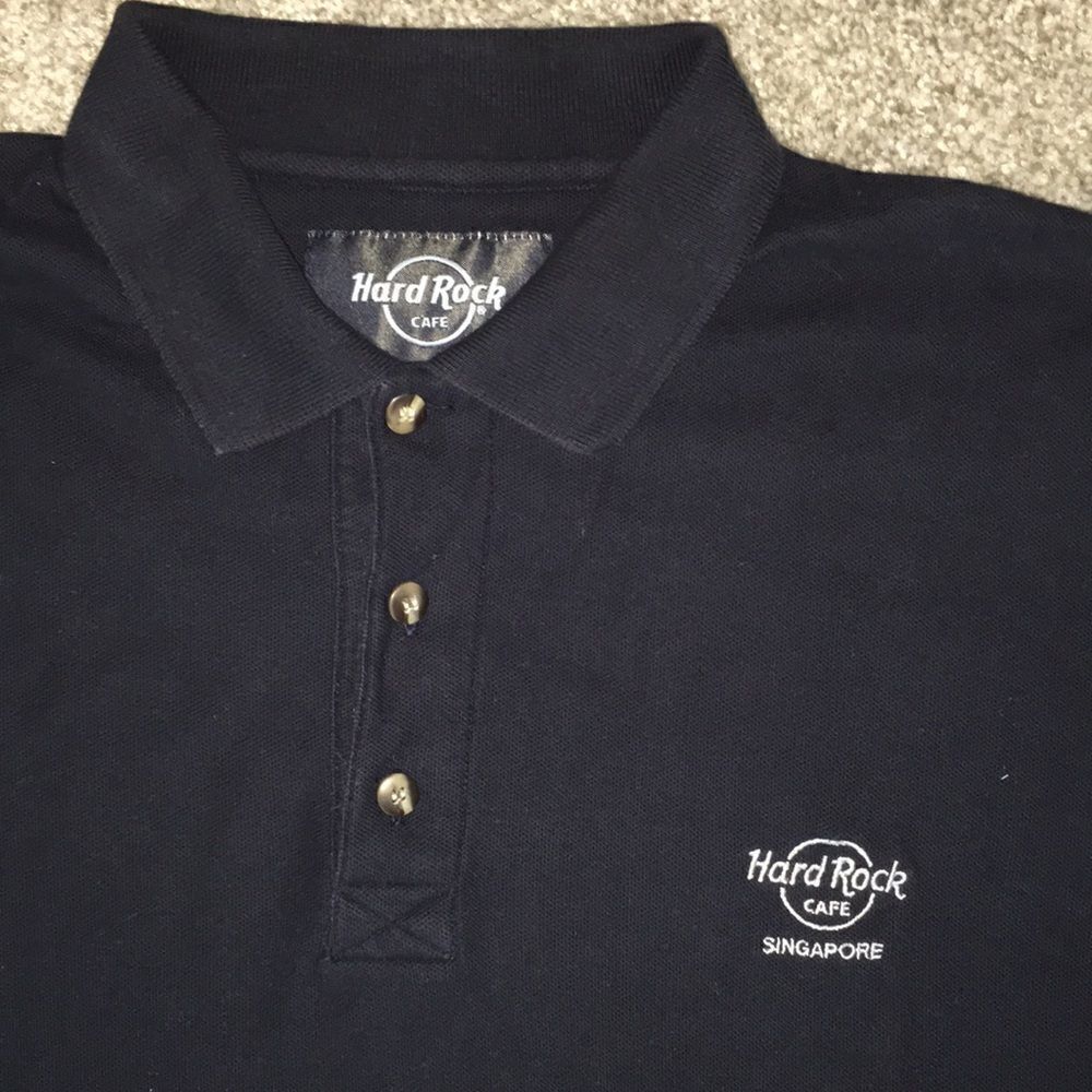 HRC black Hard Rock Cafe Singapore Asia model golf tennis polo casual SS shirt